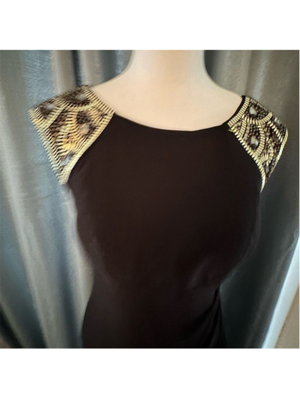 XSCAPE Joanna Chen Women's Black Beaded Cap Sleeve Dress Standard Size 8